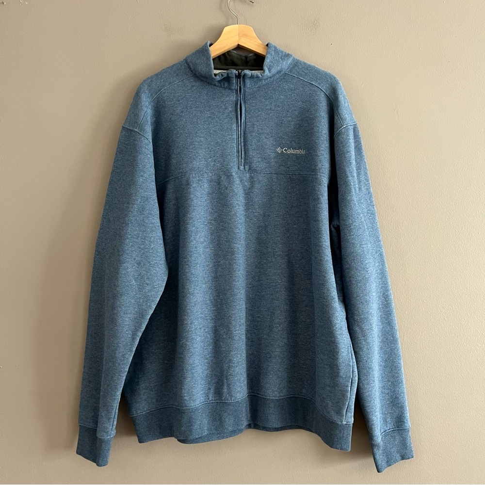 Columbia Sweatshirt Mens Cotton Blend 1/4 Zip Mock Neck Logo Blue 2XL Tall